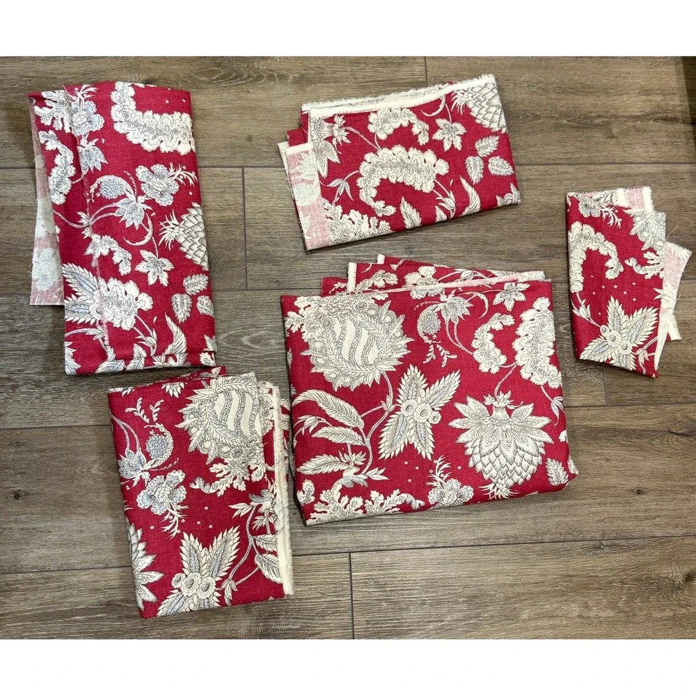 Pottery Barn Red Floral Palampore Cotton Fabric Remnant Lot Cottagecore 5 pieces